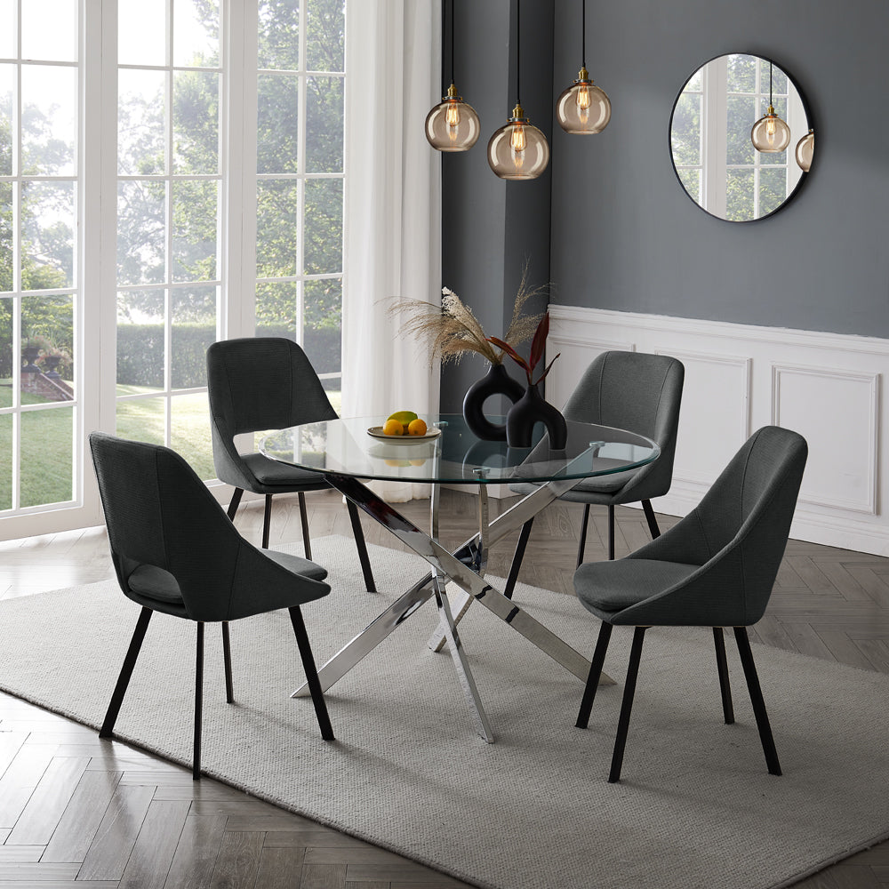 Lavina Black Glass Table Dining Set with Dining Chairs