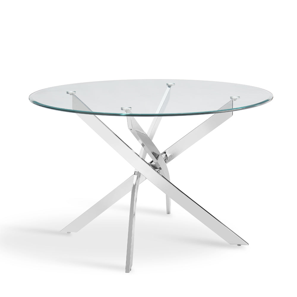Lavina 4 Seater Round Glass Dining Table, Silver Legs