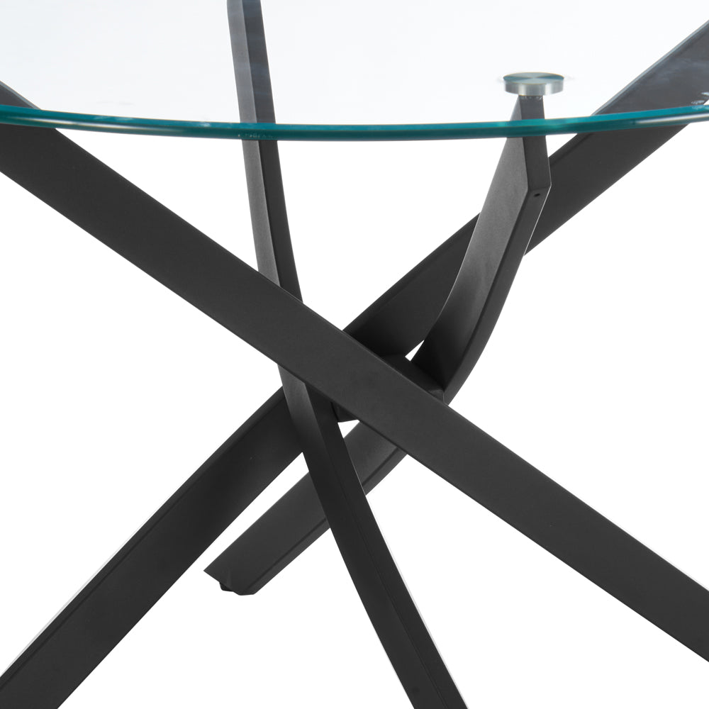 Lavina 6 Seater Round Glass Dining Table, Black Legs