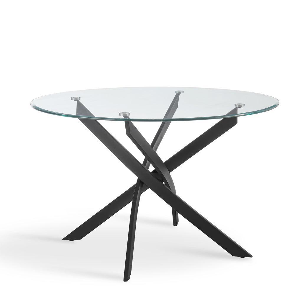Lavina 4 Seater Round Glass Dining Table, Black Legs