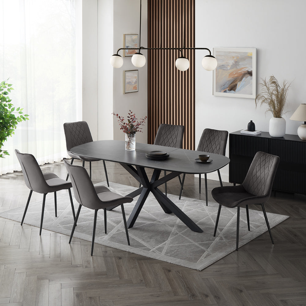 Vero Sintered Stone Ceramic Extending Table Dining Set with Dining Chairs