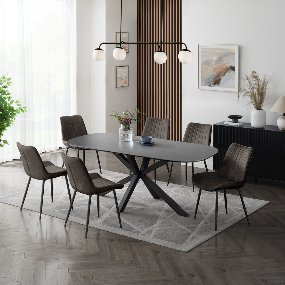 Vero Sintered Stone Ceramic Extending Table Dining Set with Dining Chairs