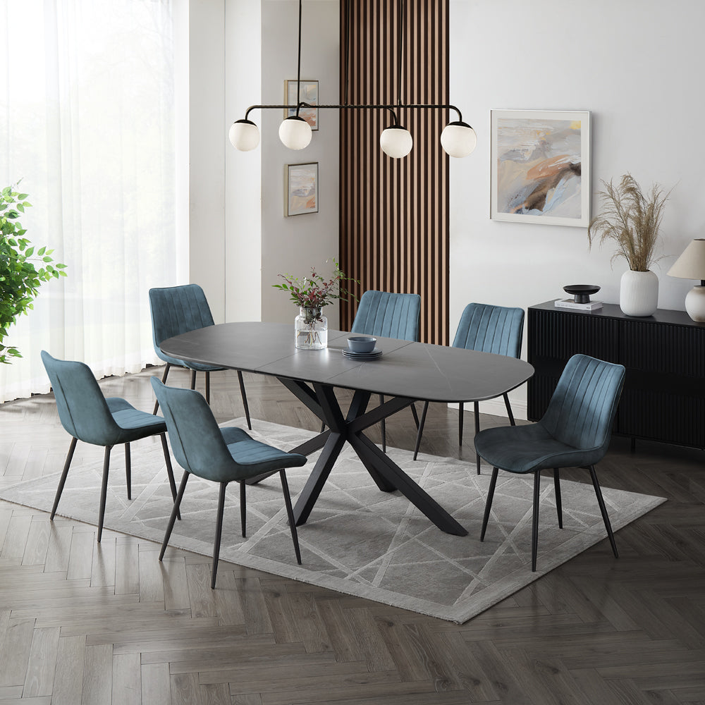 Vero Sintered Stone Ceramic Extending Table Dining Set with Dining Chairs