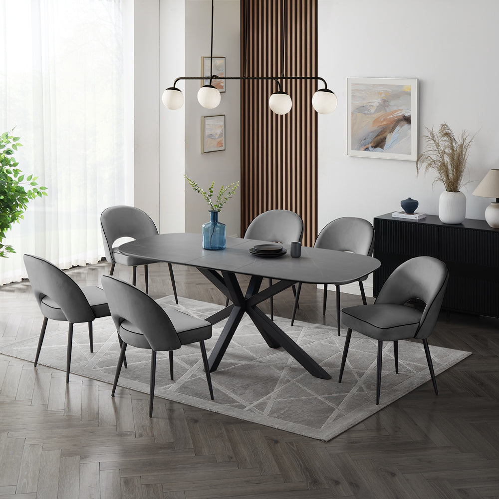 Vero Sintered Stone Ceramic Extending Table Dining Set with Dining Chairs