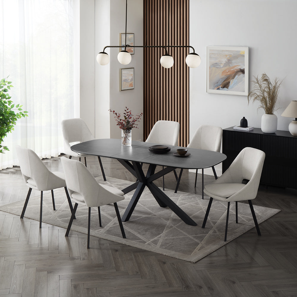 Vero Sintered Stone Ceramic Extending Table Dining Set with Dining Chairs