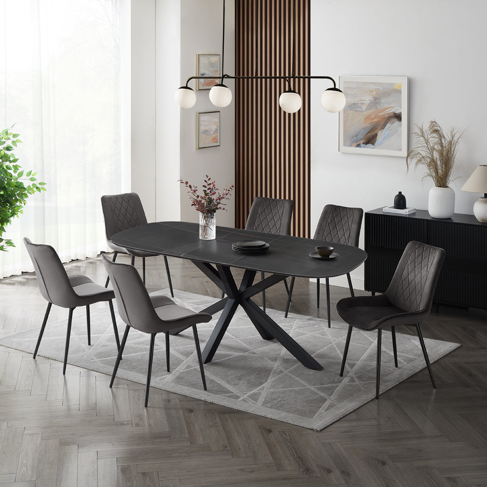 Vero Sintered Stone Ceramic Extending Table Dining Set with Dining Chairs