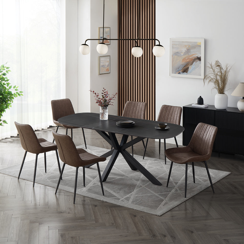 Vero Sintered Stone Ceramic Extending Table Dining Set with Dining Chairs
