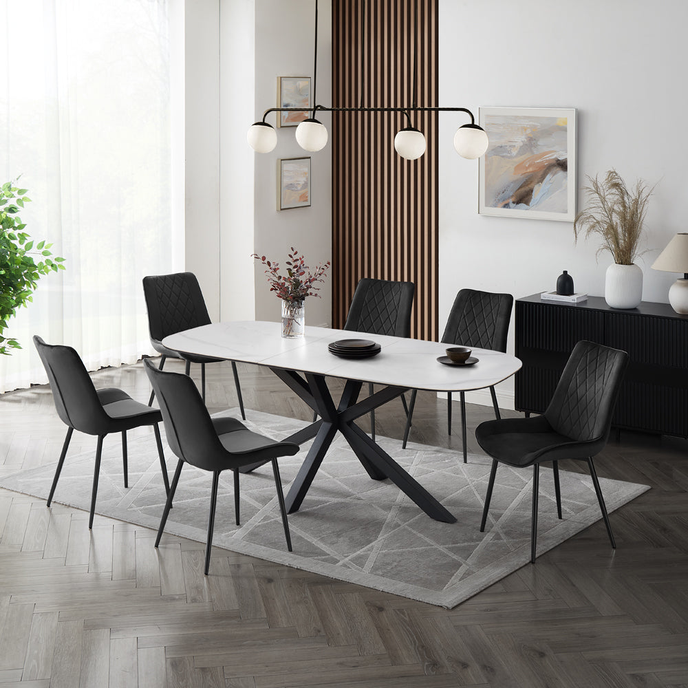 Vero Sintered Stone Ceramic Extending Table Dining Set with Dining Chairs