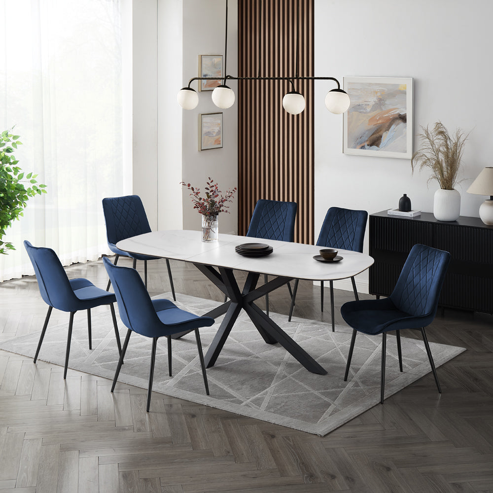 Vero Sintered Stone Ceramic Extending Table Dining Set with Dining Chairs