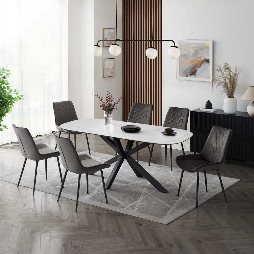 Vero Sintered Stone Ceramic Extending Table Dining Set with Dining Chairs