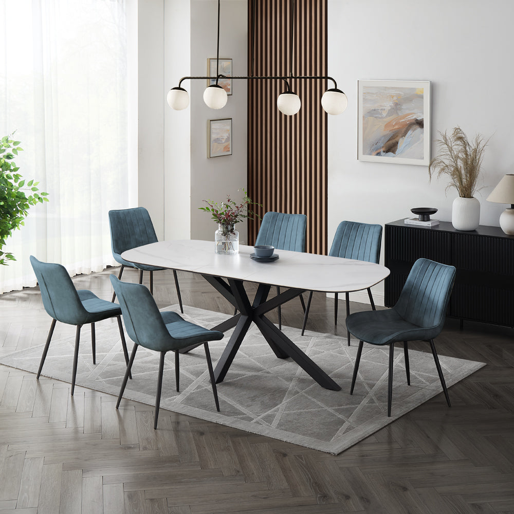Vero Sintered Stone Ceramic Extending Table Dining Set with Dining Chairs