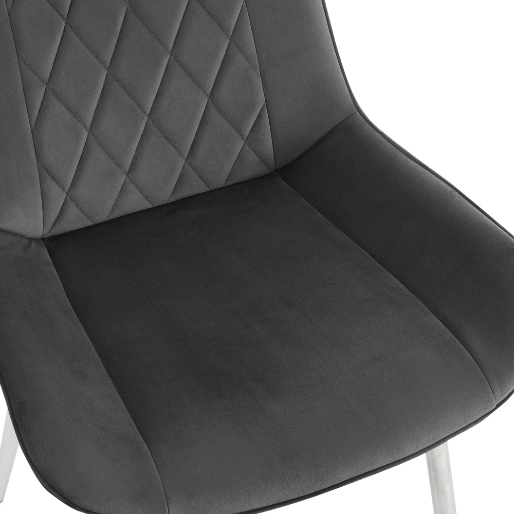 Alma Velvet Dining Chair Set of 2, Grey with Silver Legs
