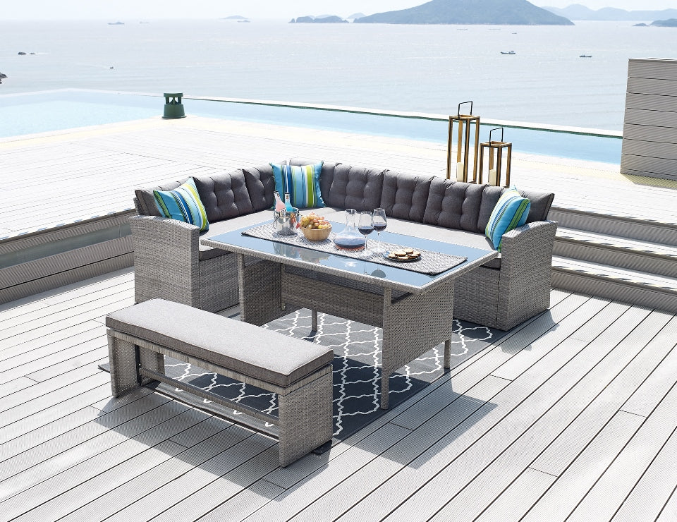 Madeira 4 Piece Garden Corner Set with Cover - Grey
