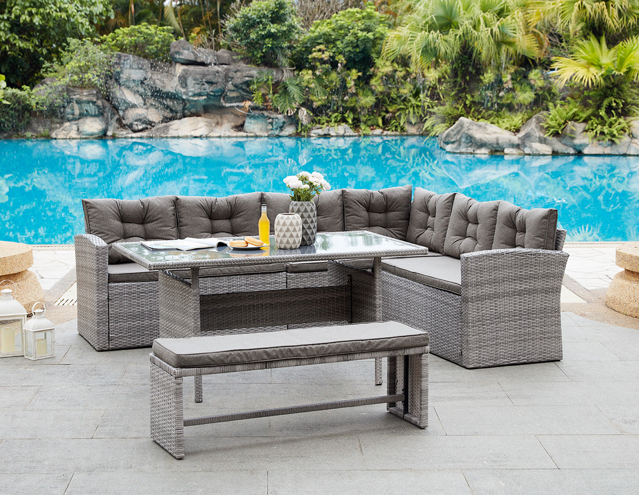 Madeira 4 Piece Garden Corner Set with Cover - Grey