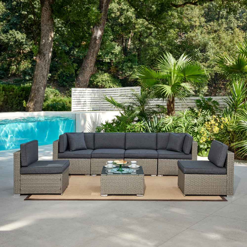 Catina Rattan Corner Modular Garden Set with Covers - Light Grey