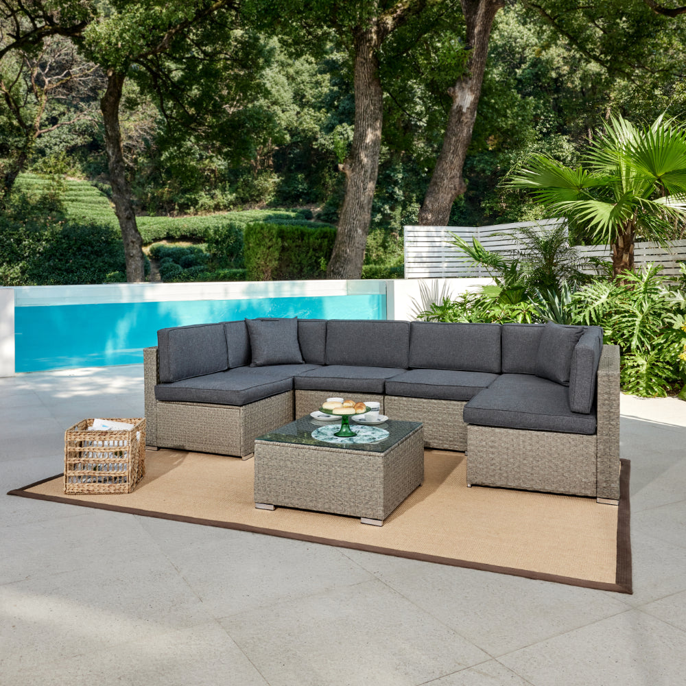 Catina Rattan Corner Modular Garden Set with Covers - Light Grey