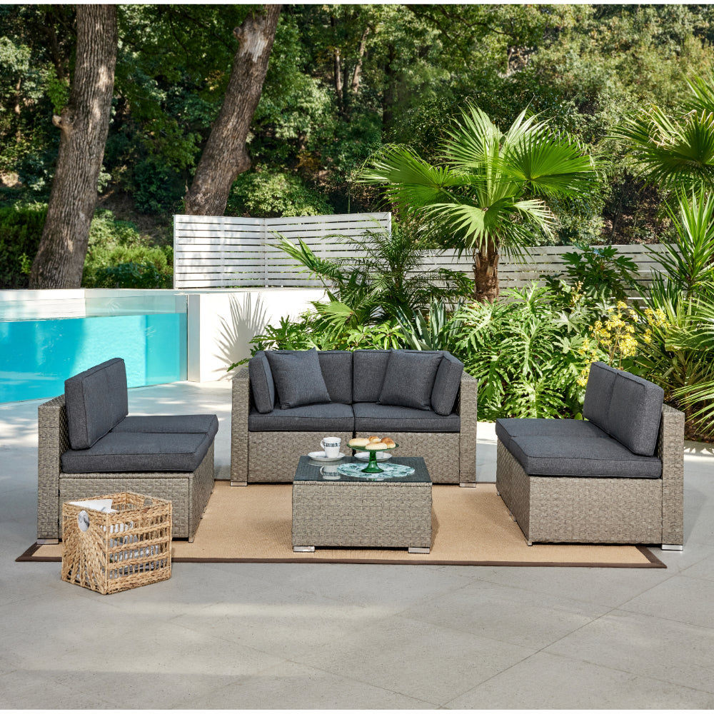Catina Rattan Corner Modular Garden Set with Covers - Light Grey