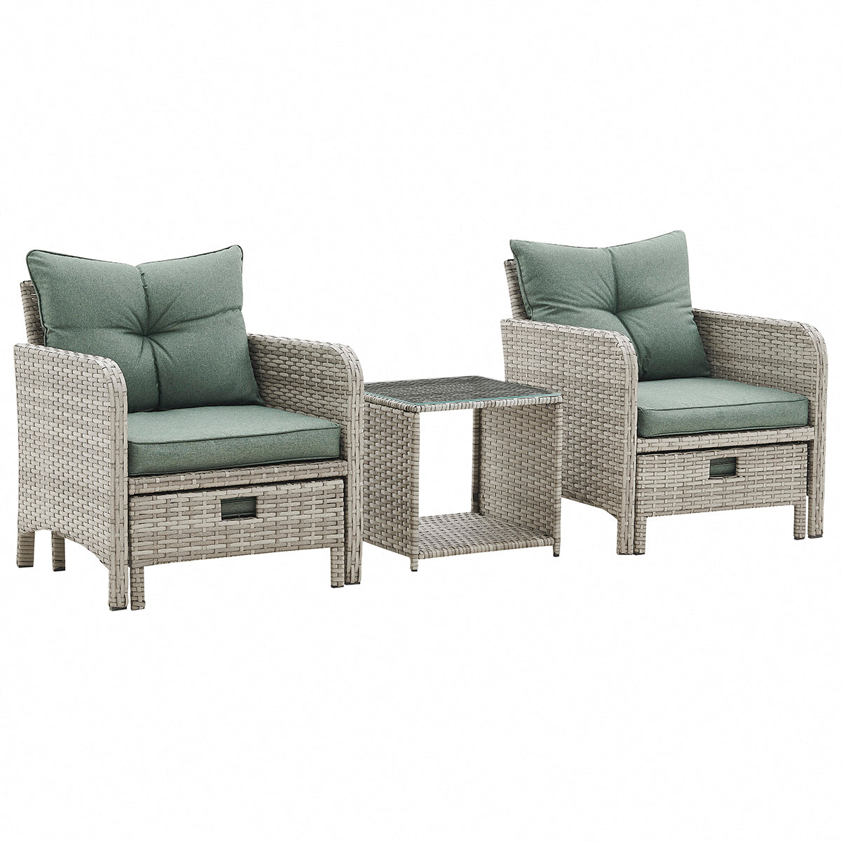 Grenada 5 Piece Garden Armchair Set with Green Cushions and Covers - Grey