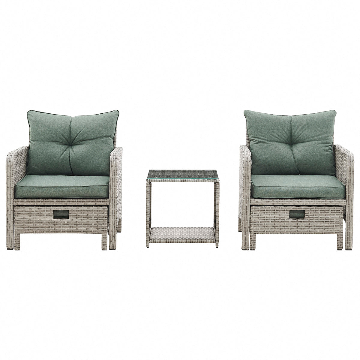 Grenada 5 Piece Garden Armchair Set with Green Cushions and Covers - Grey
