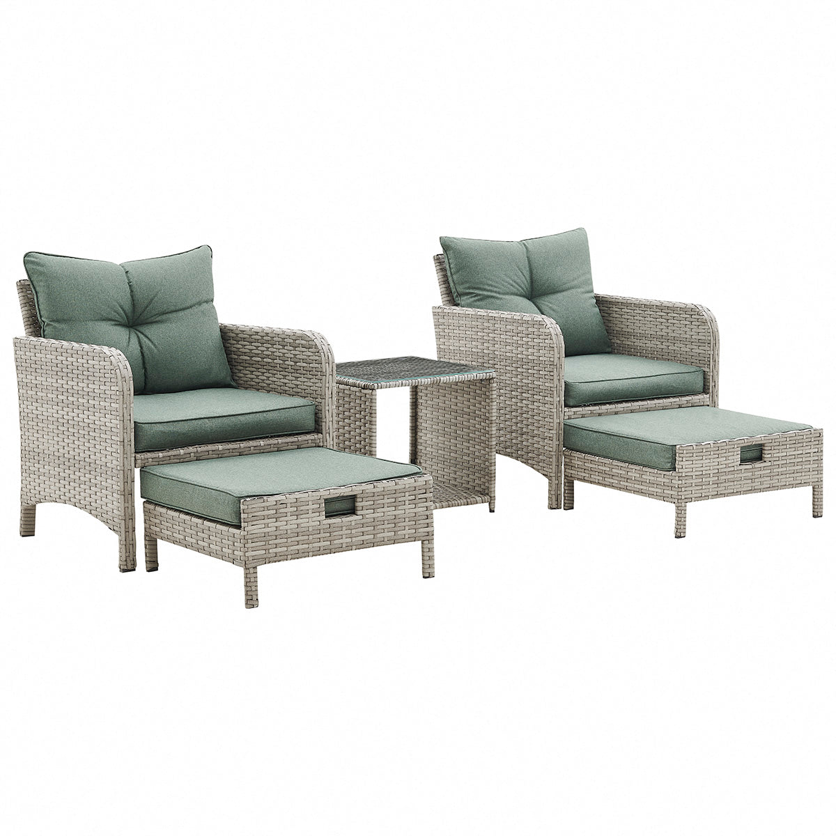 Grenada 5 Piece Garden Armchair Set with Green Cushions and Covers - Grey