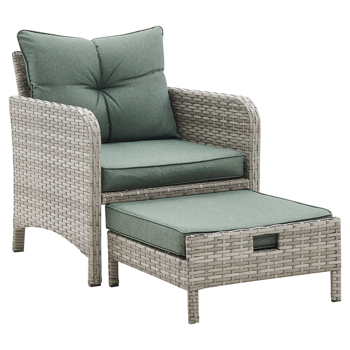 Grenada 5 Piece Garden Armchair Set with Green Cushions and Covers - Grey
