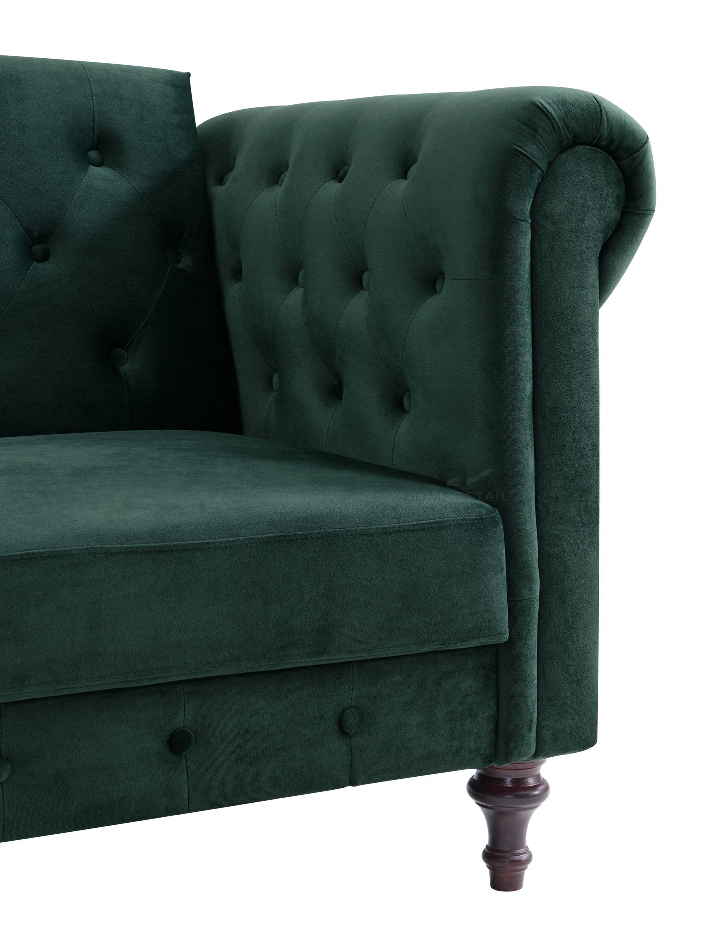 Velvet Sofa Bed Chesterfield Style 3 Seater Sofa Button Design, Dark Green