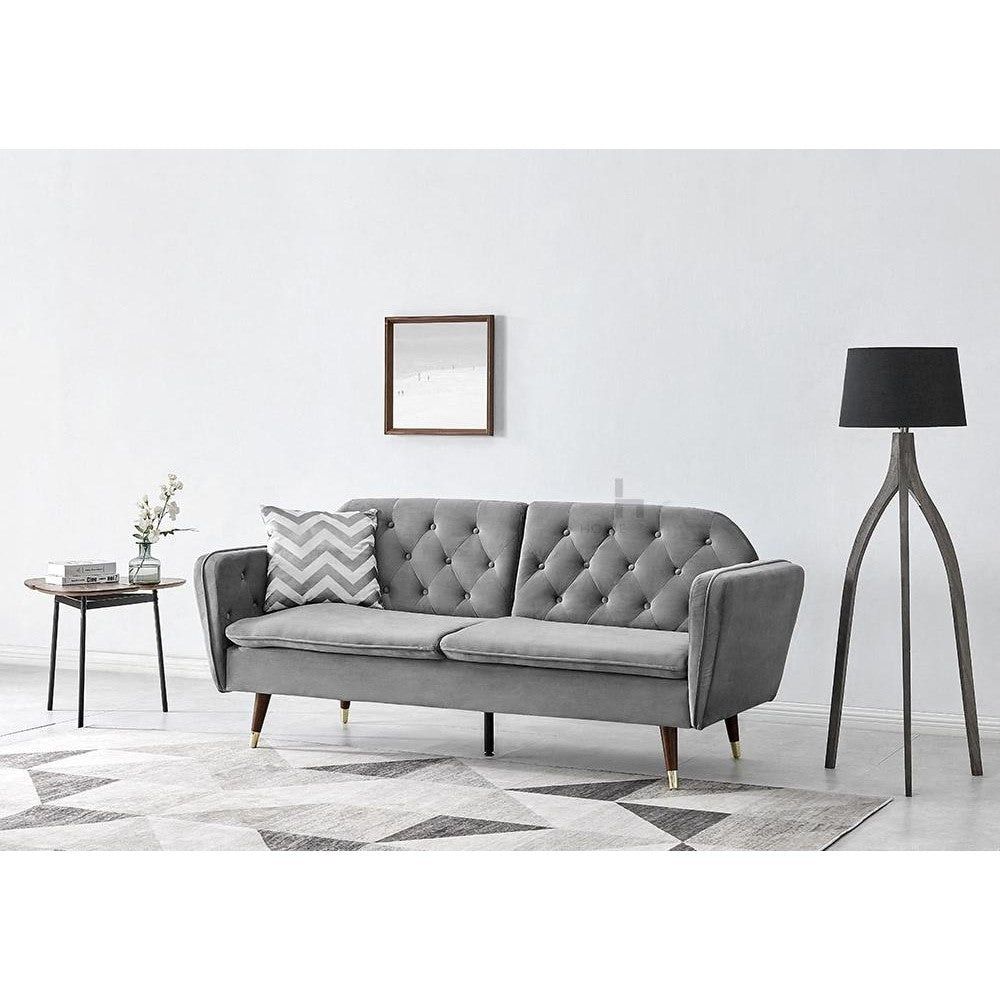 Velvet Fabric Sofa Bed 3 Seater Padded Suite Click Clack Luxury Recliner Sofabed, Dark Grey