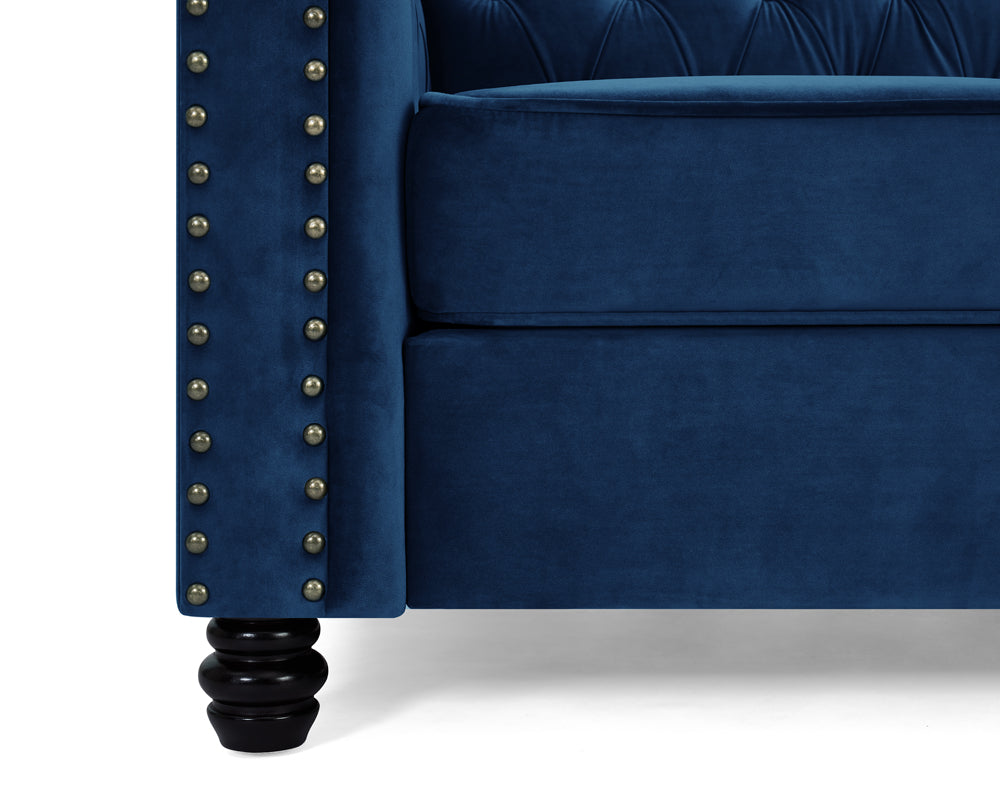Harper Chesterfield Studded 3+2 Fabric Sofa- Blue Velvet