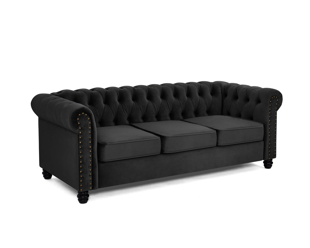 Harper Chesterfield Studded Black Velvet 3 Seater Sofa