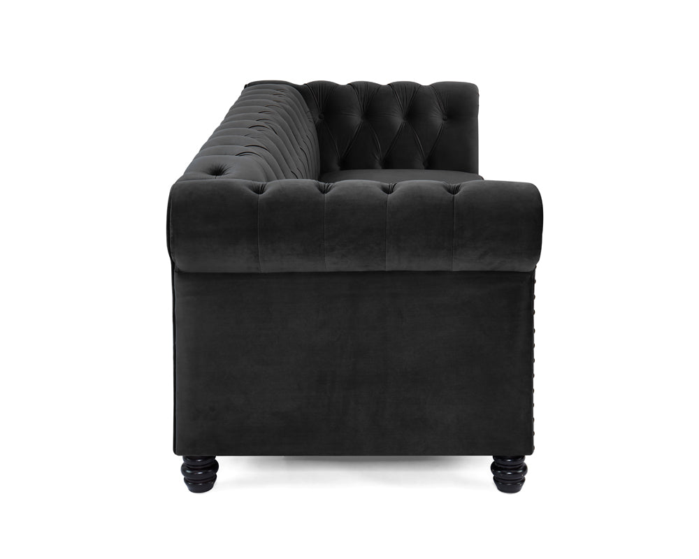Harper Chesterfield Studded Black Velvet 3 Seater Sofa