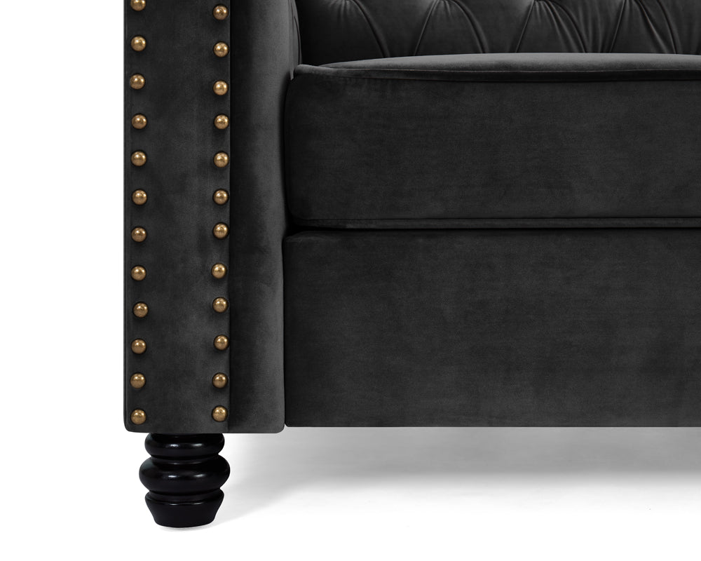 Harper Chesterfield Studded Black Velvet 3 Seater Sofa