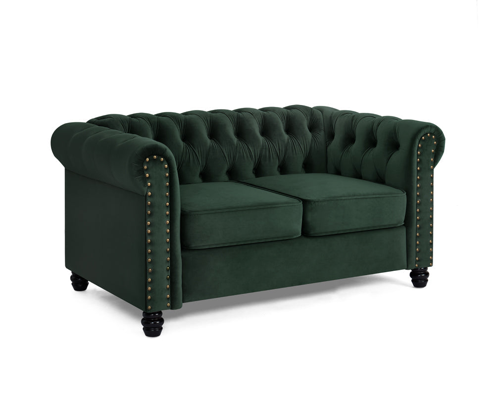 Harper Chesterfield Studded Green Velvet 2 Seater Sofa