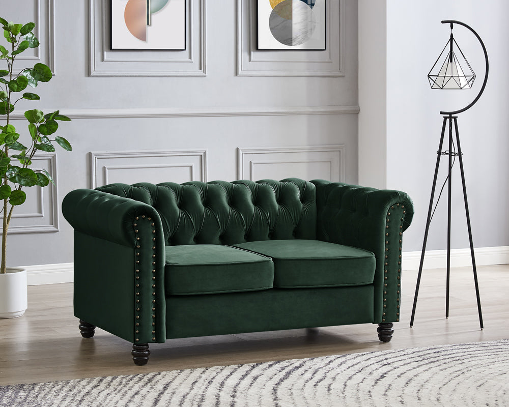 Harper Chesterfield Studded Green Velvet 2 Seater Sofa