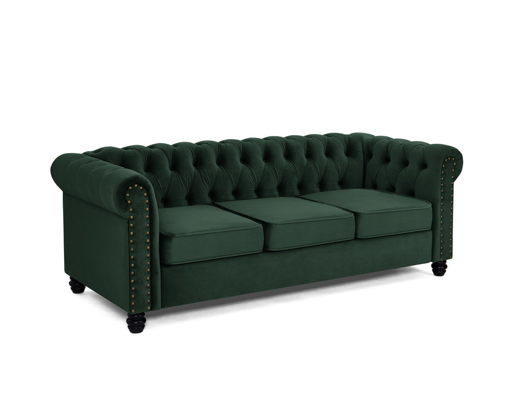 Harper Chesterfield Studded Green Velvet 3 Seater Sofa