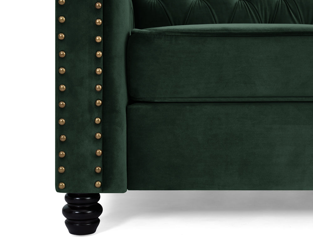 Harper Chesterfield Studded Green Velvet 3 Seater Sofa