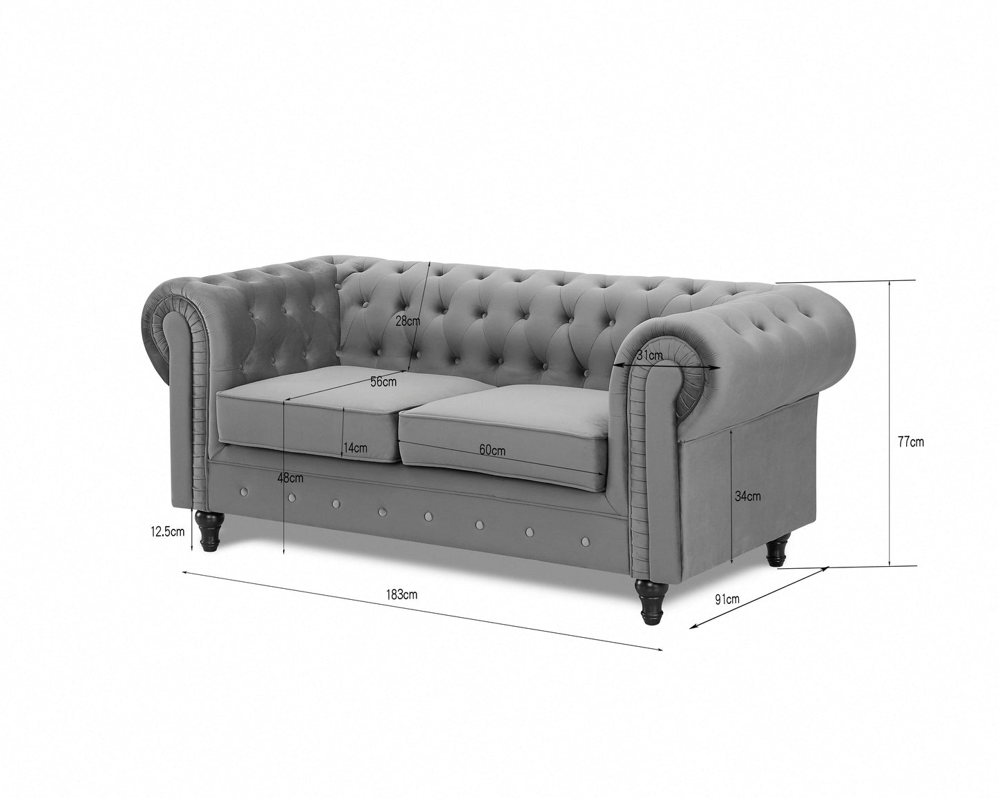 Chesterfield Pleat Grey Velvet sofa 2s