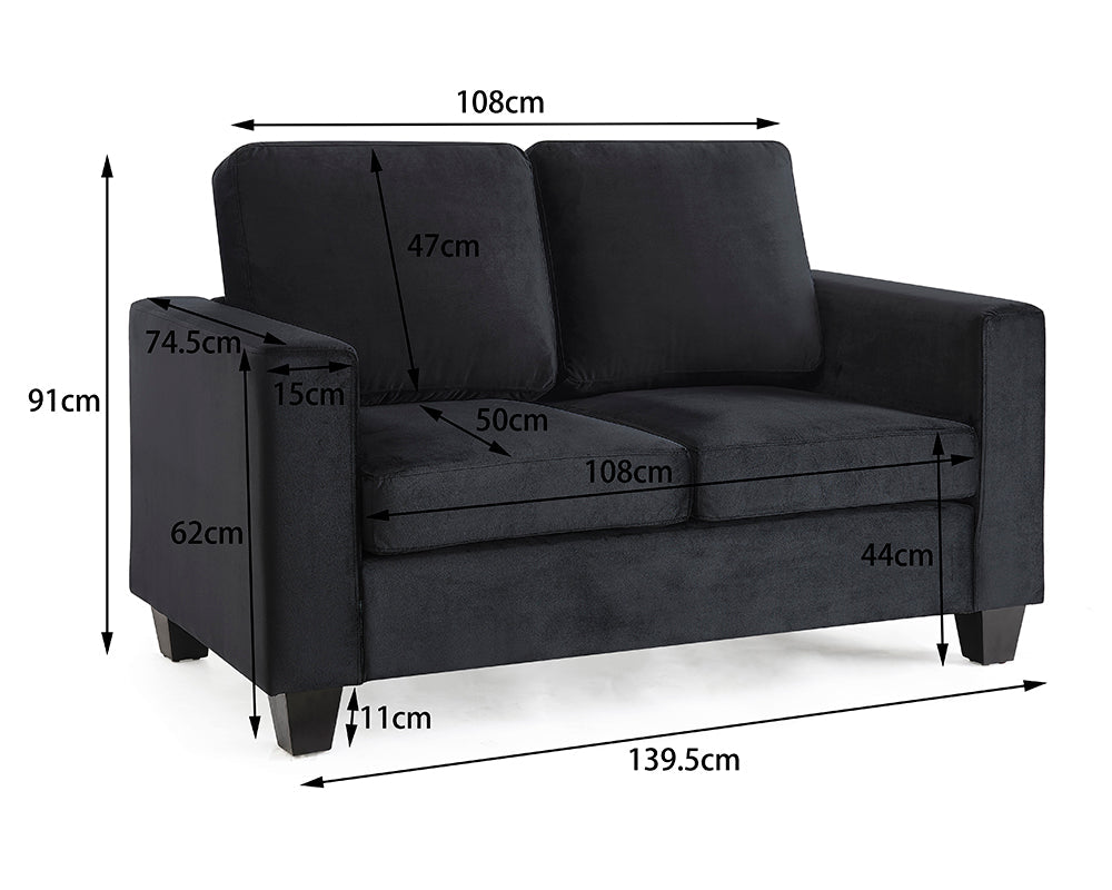 Dakota Black Velvet 2 Seater Sofa