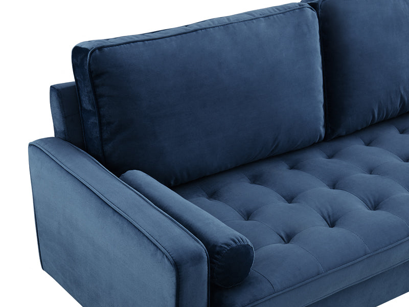 Anya 3 Seater Velvet Upholstered Cushion Sofa - Blue