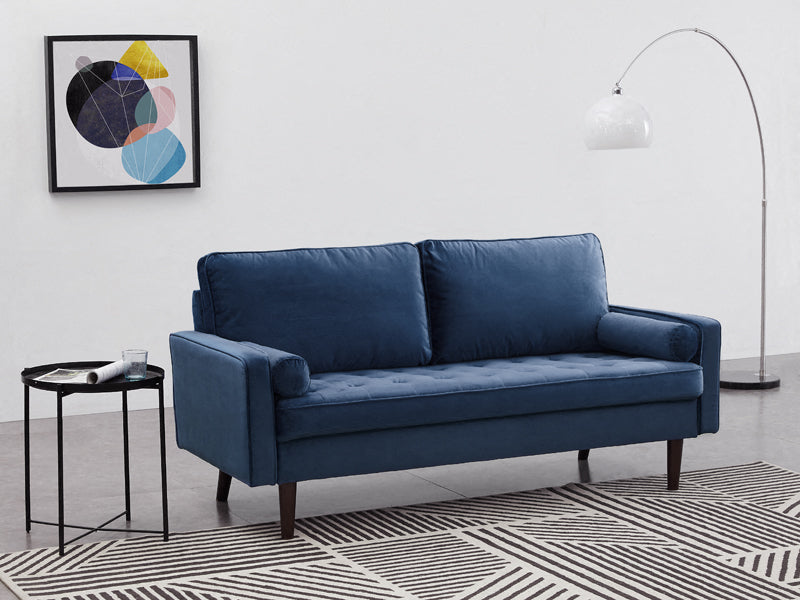 Anya 3 Seater Velvet Upholstered Cushion Sofa - Blue