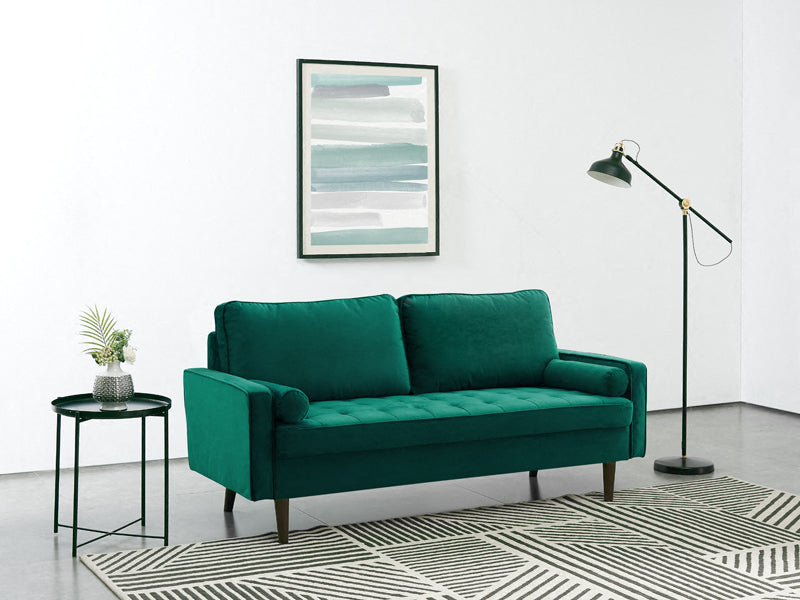 Anya 3 Seater Velvet Upholstered Cushion Sofa - Green