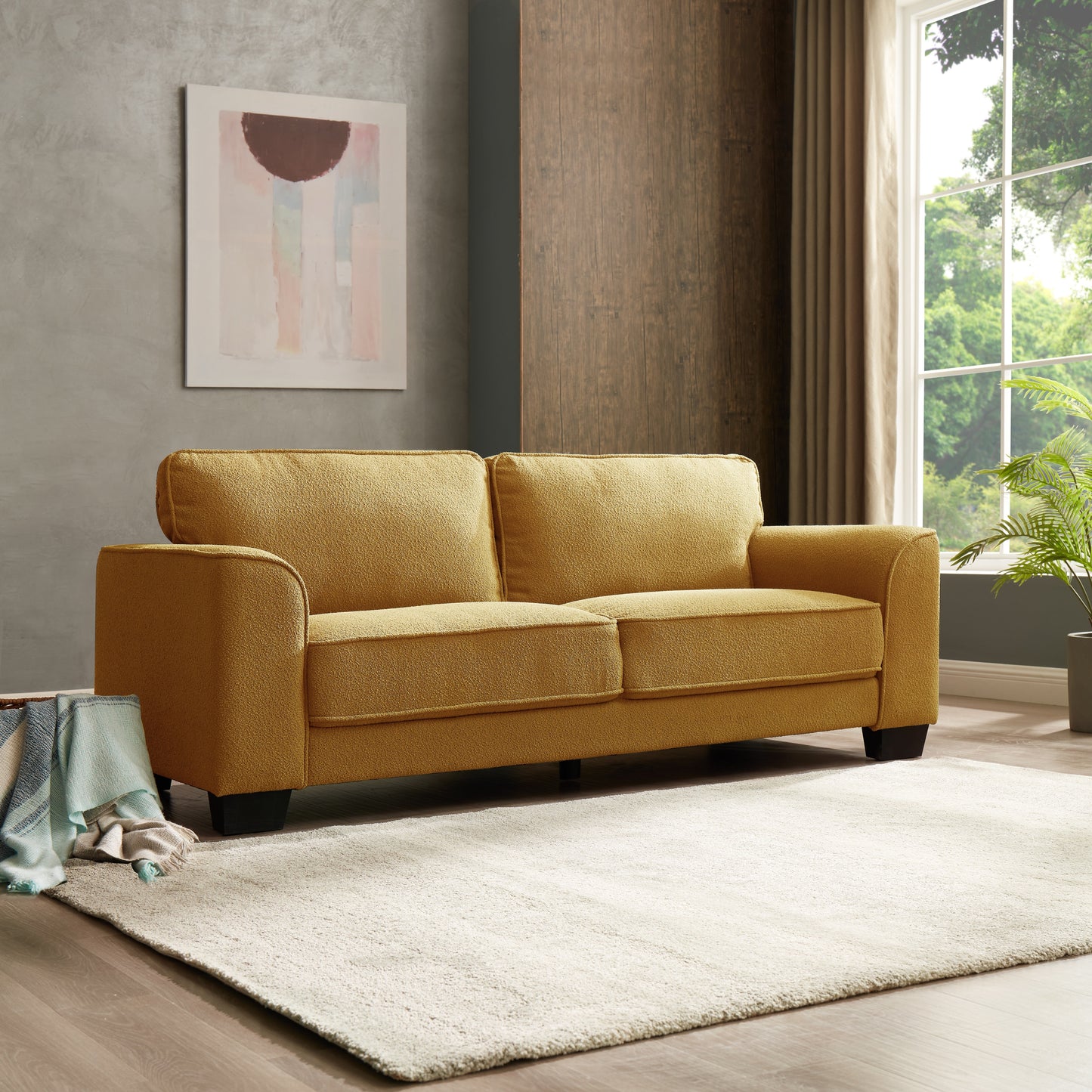 Jada Mustard Boucle Fabric 3 Seater Sofa