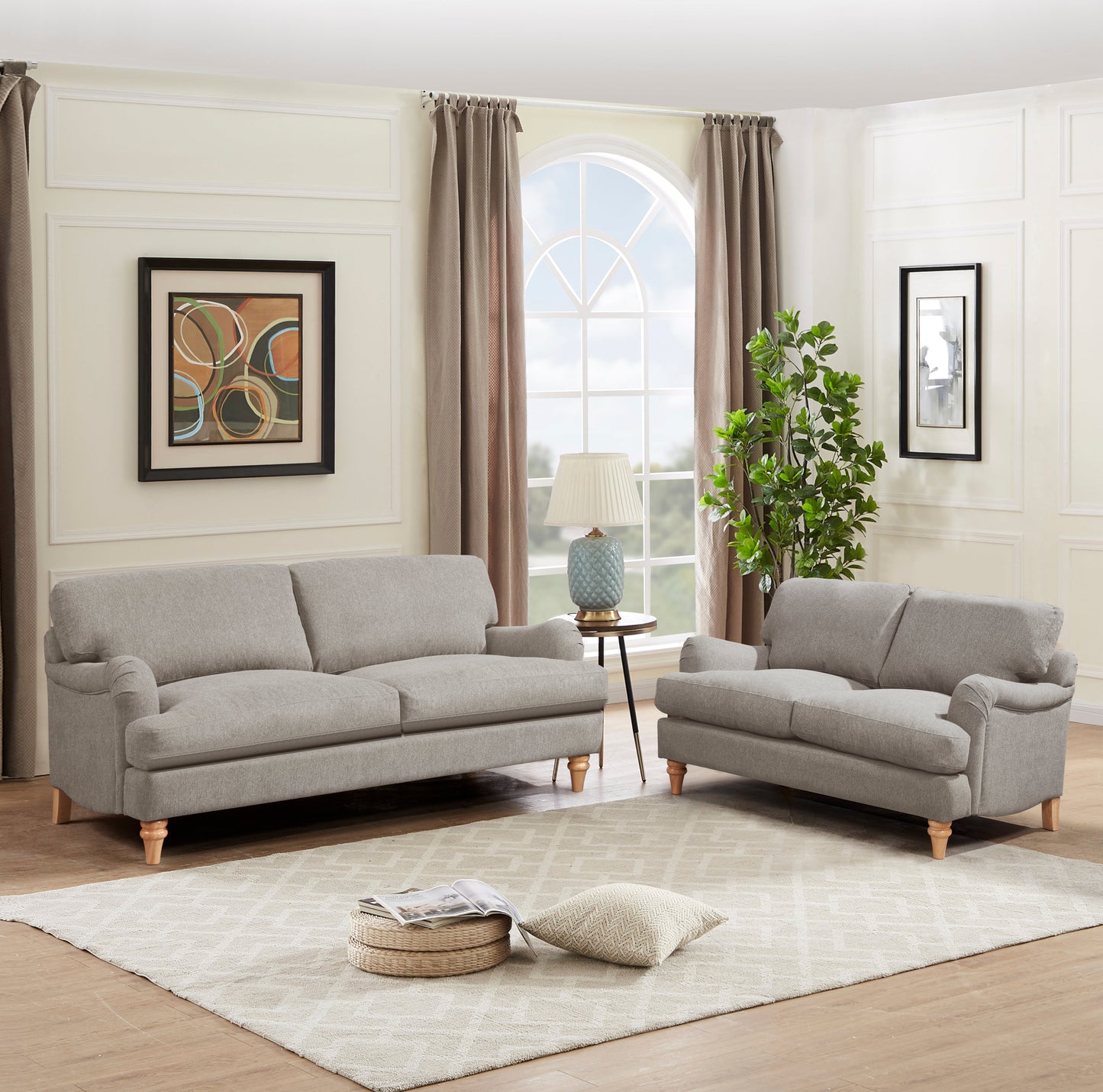 Cambridge 3 Seater Beige Linen Sofa