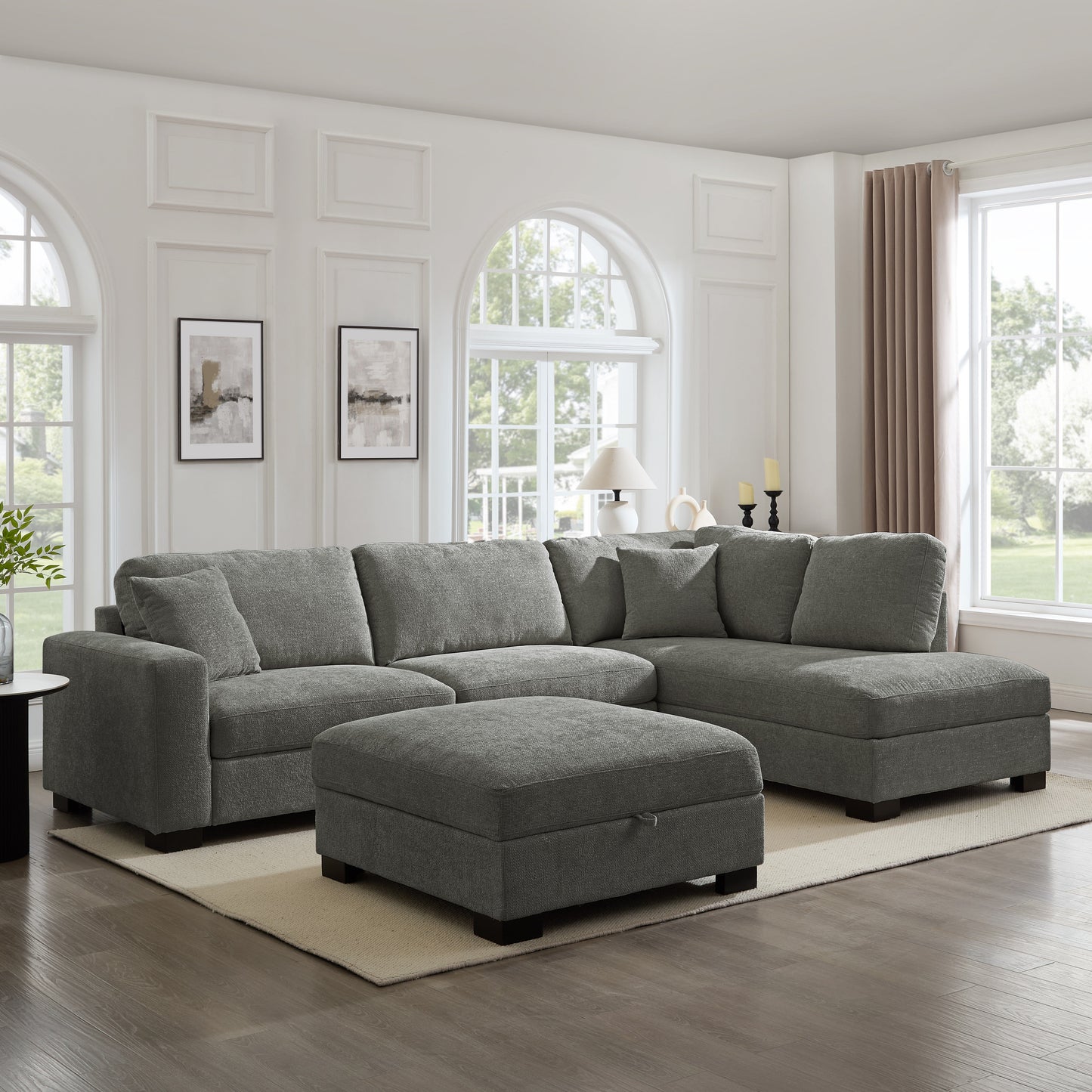 TravisStorage Footstool, Grey Chenille
