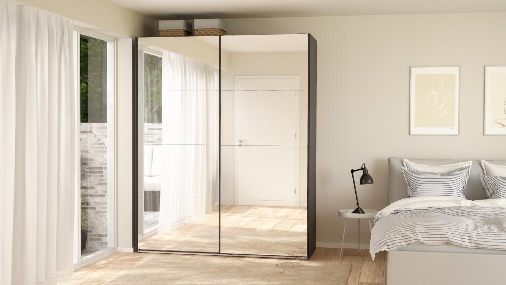 Bergamo Robe 2 Door Sliding Robe, Both Mirrored - Grey 180cm
