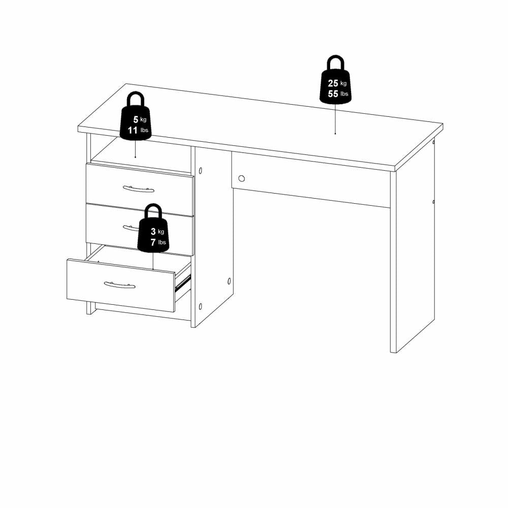 Function Plus Desk with 3 Drawers - White