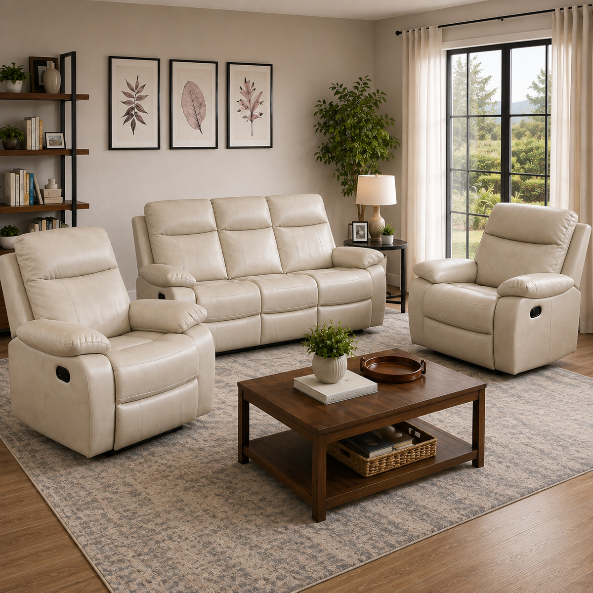 Barnhill 3+1+1 Beige Leathair Suite