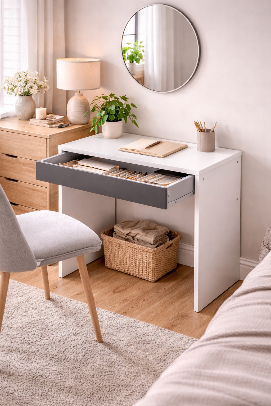Function Plus 1 Drawer Desk - Oxid Beton White