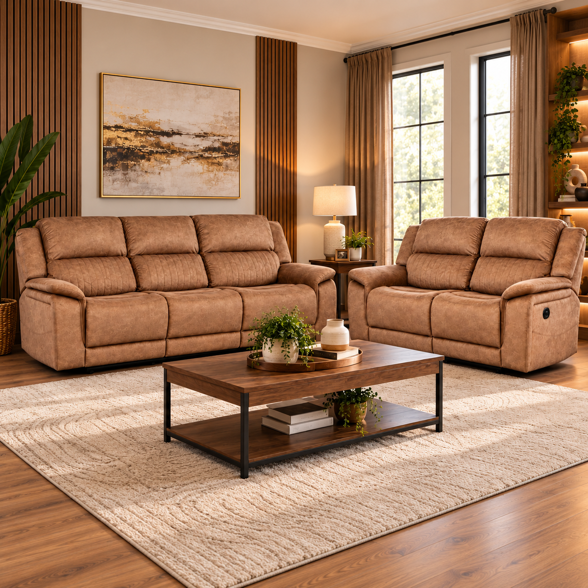 Westport 3+2 Recliner Lounge Suite – Light Brown Coffee