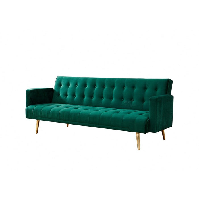Salisbury 3 Seater Sofa Bed Luxury Velvet- Green Velvet with Gold Metal Legs
