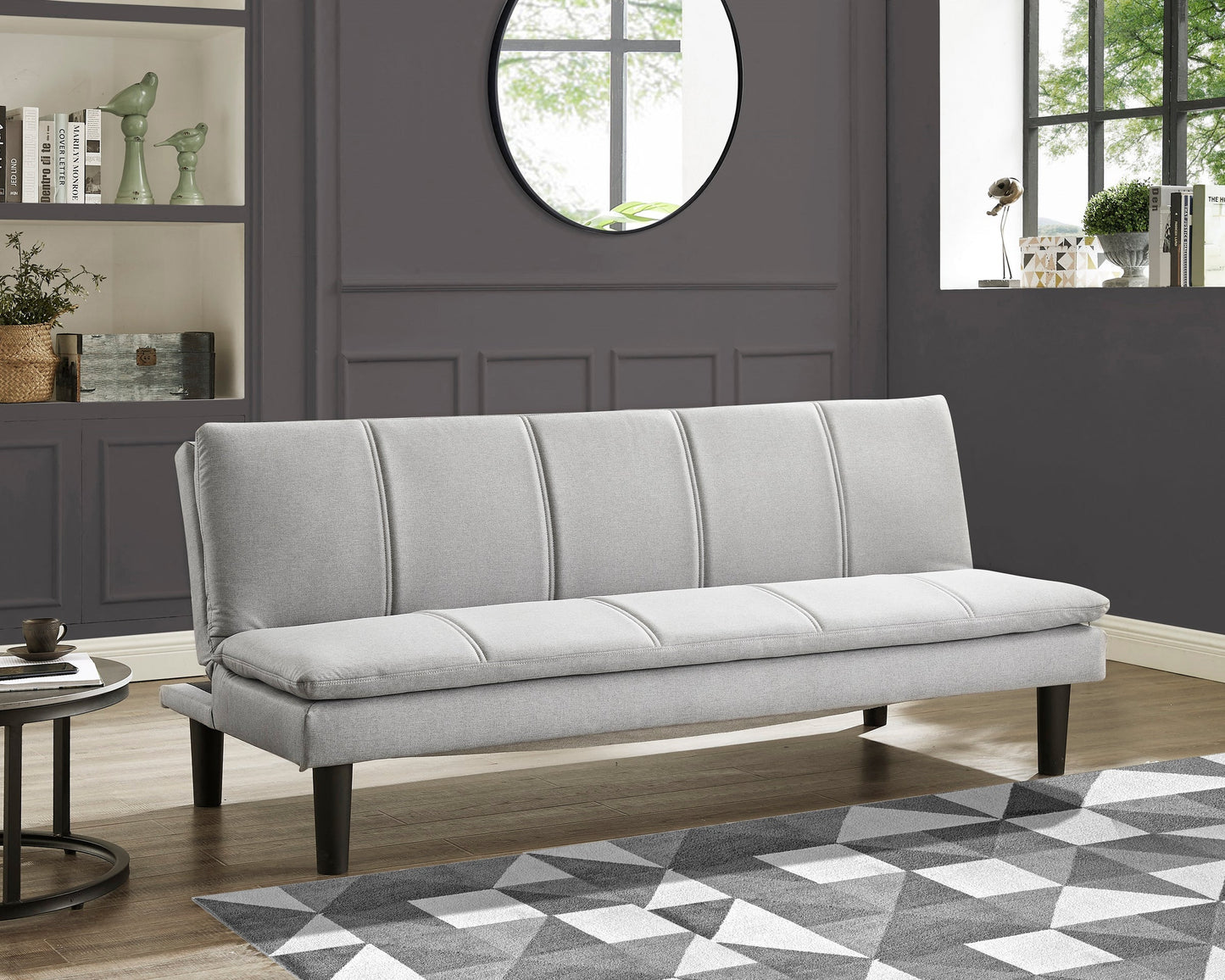 Adam 3 Seater Sofa Bed - Light Grey Woven Fabric with dark legs